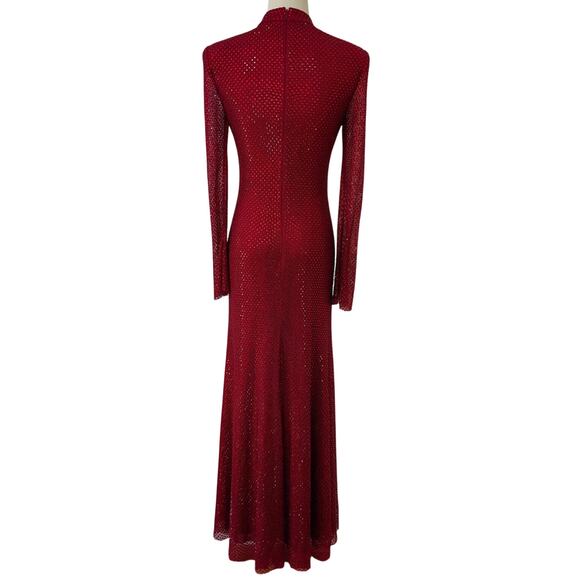 SELF-PORTRAIT Red Crystal-embellished mesh turtleneck midi dress - Picture 5 of 8